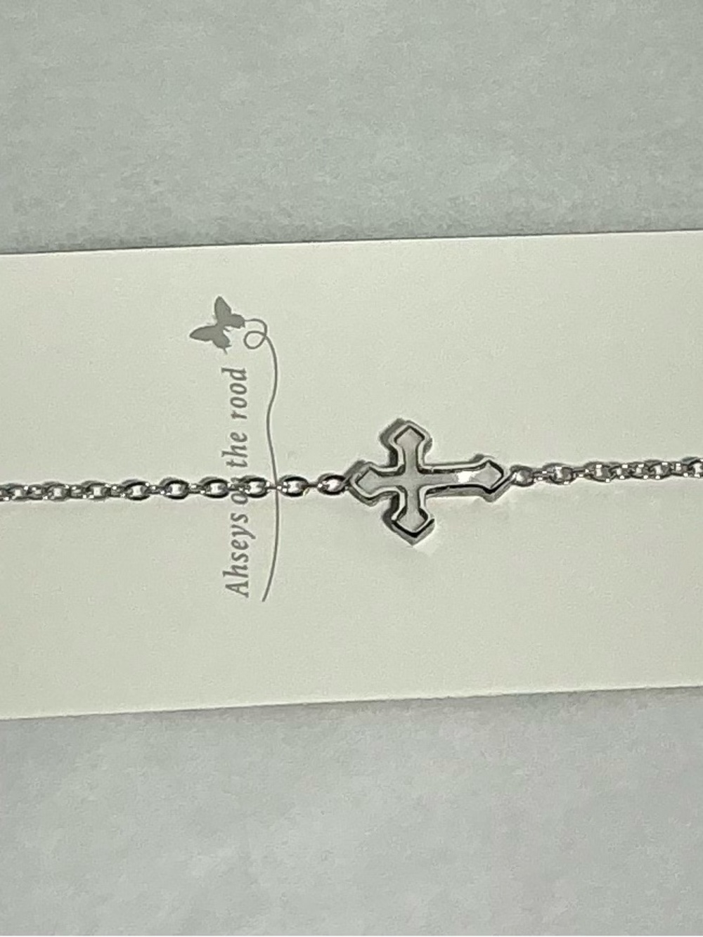 Silver Cross Bracelet With White Cross- Stainless Steel